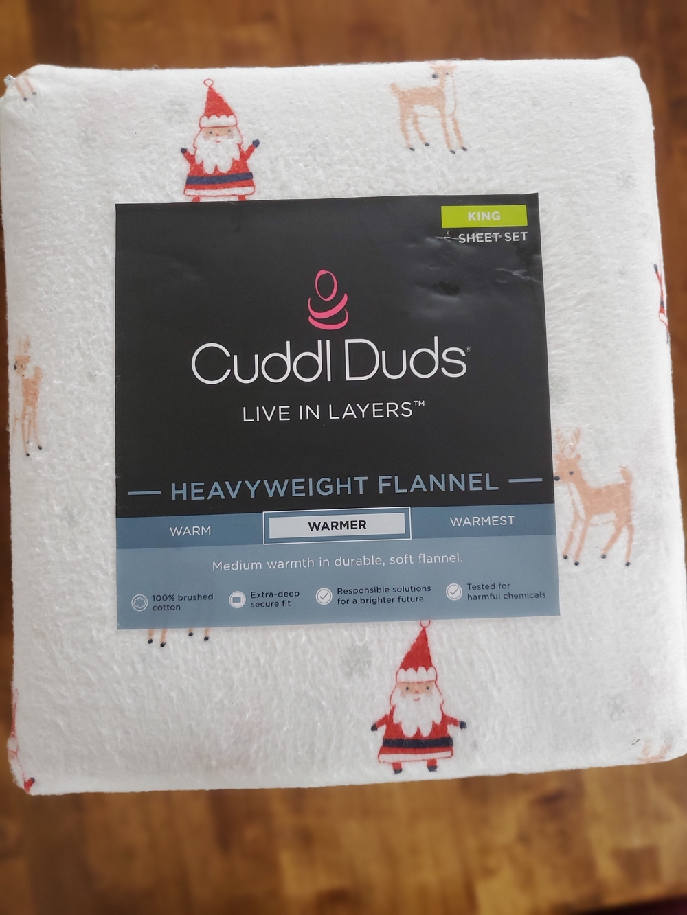 Cuddl Duds Heavyweight Flannel Sheet Set King - Holiday Santa & Reindeer